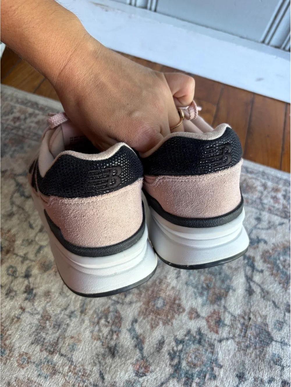Womens 9 Light Pink and Black Suede New Balance Sneakers